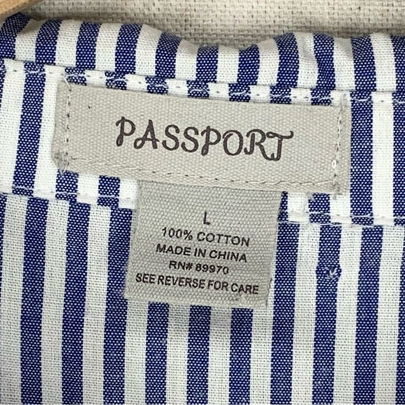 Passport~NWT~Flared Waist~Cropped~3/4 Sleeve~V-neck‎ Women’s Top w/ Collar~Sz Lg - Picture 3 of 12